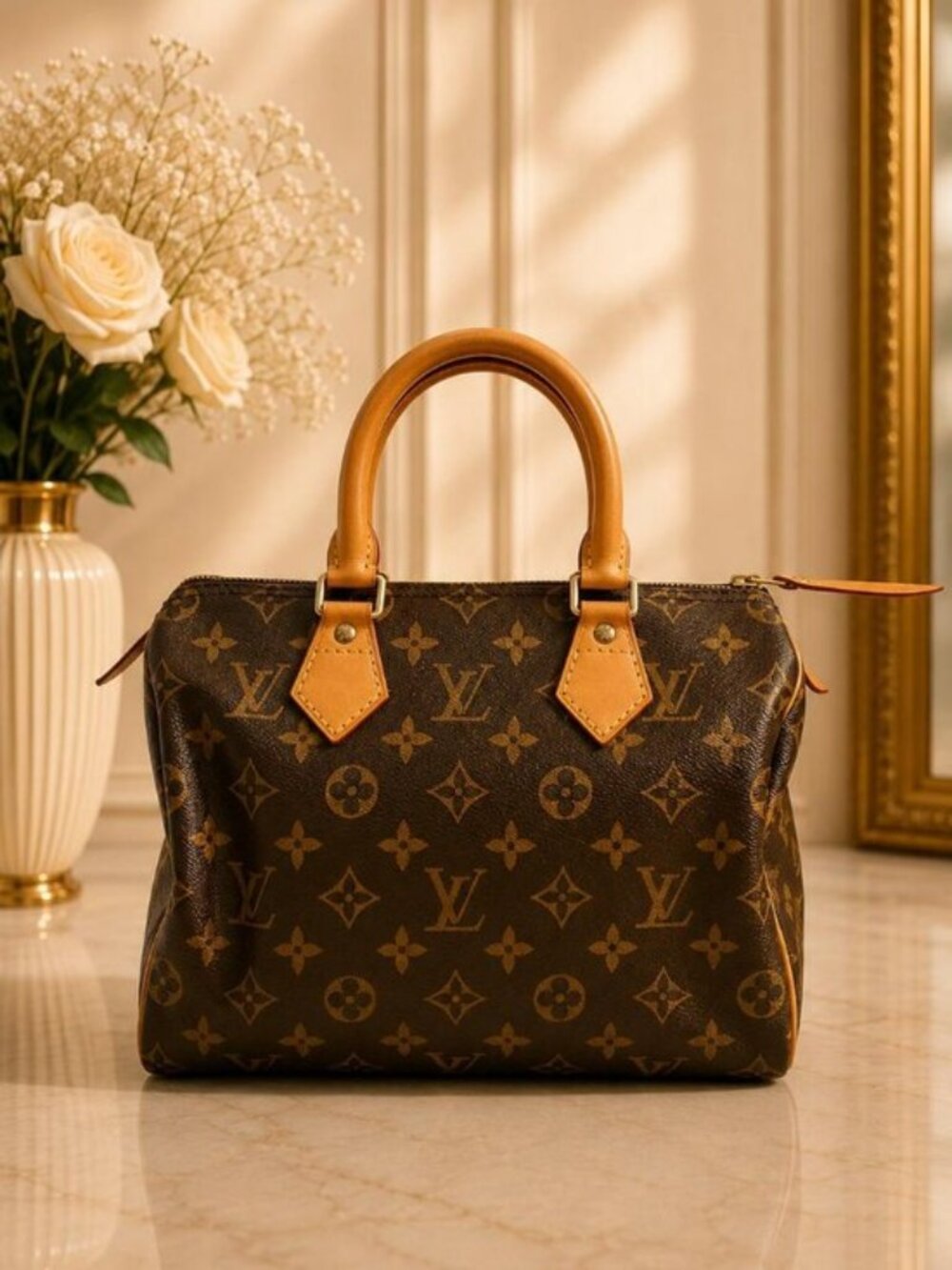 Authentic Louis Vuitton Speedy 25 Monogram Canvas Handbag Brown Top Handle